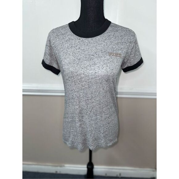 PINK Victoria’s Secret Short Sleeve Tee with Sequin Logo Size X-Small - Picture 1 of 9